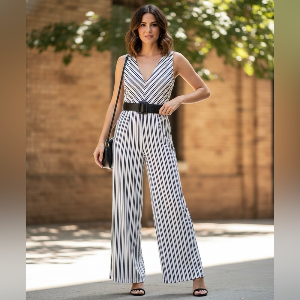 Banana Republic Navy and White Striped Jumpsuit